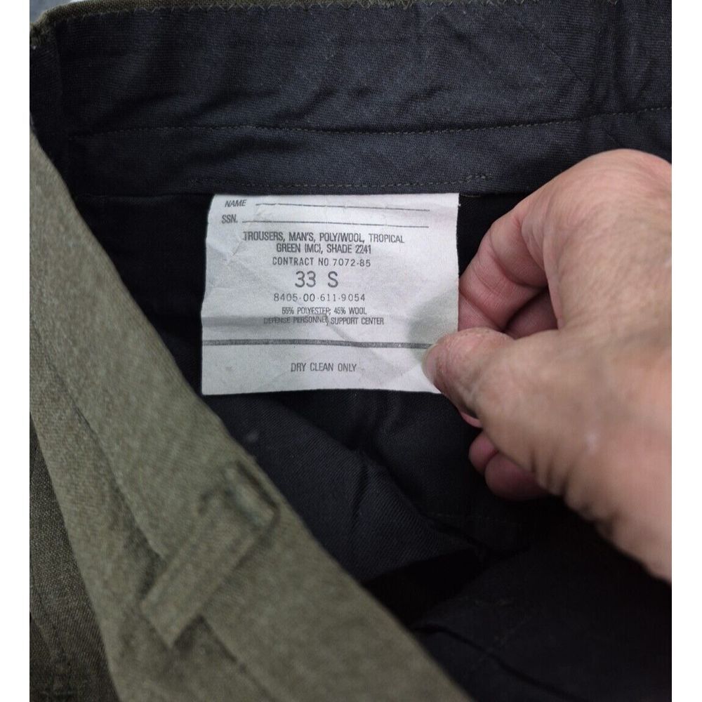 Military Trousers Men 32x28Act (T33 S) Tropical Green‎ Wool Serge Pants VTG - Picture 3 of 3